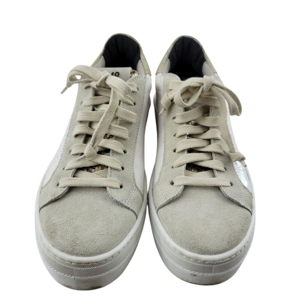 P448 Thea Platform Sneakers Womens 6 6.5 36 White Patent Leather Low Top Tan - Picture 4 of 14